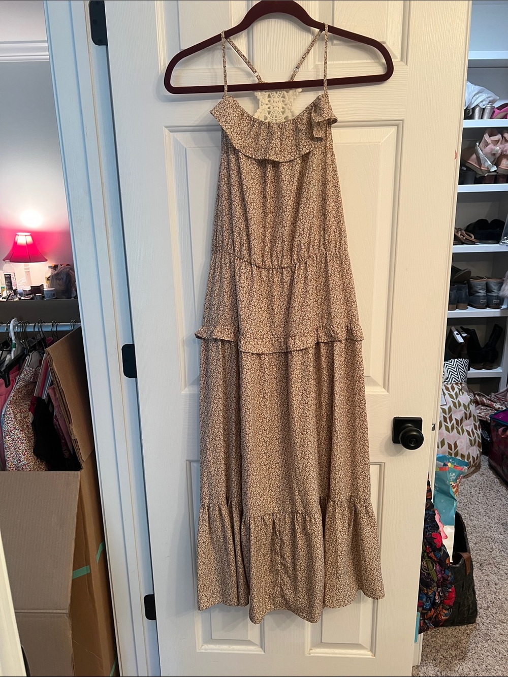 Easel Floral Tiered Maxi Dress with Lace Yoke